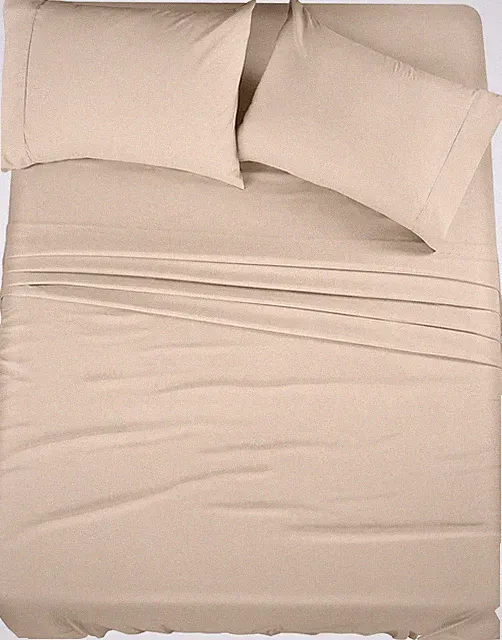 4 Piece Full Size Sheet Set, Microfiber Bedding, Ultra Soft, Beige