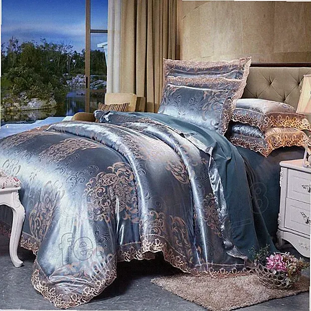 4Pcs King Luxury Bedding Sets Silk Satins Jacquard Duvet Cover Queen 18 Colors