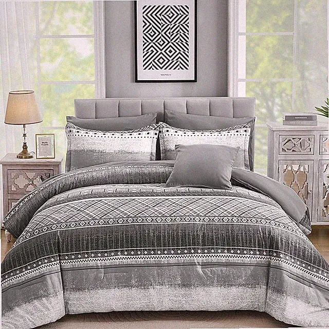 8 Piece King Size Comforter Set, Texture Striped Bed in a Bag Grey Comforter and