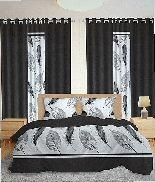 9-Piece King Bed in a Bag Set with Matching Curtains - Monochrome Nature Design