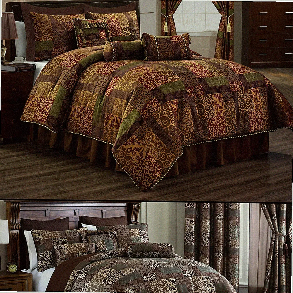 Amelia 9-Piece Rustic Jacquard Woven Floral Patchwork Comforter Bedding Set