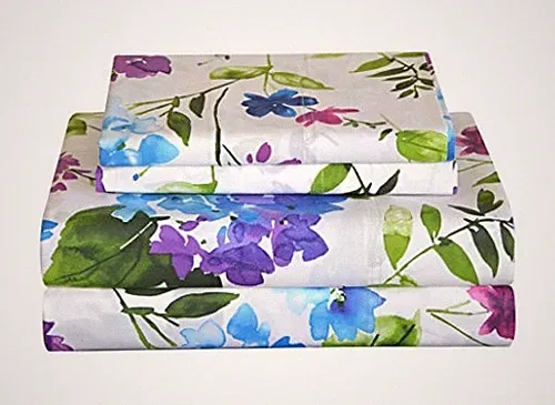 Bedding 4 Pieces King 100% Cotton Percale Sheets- Printed Bed Sheet &