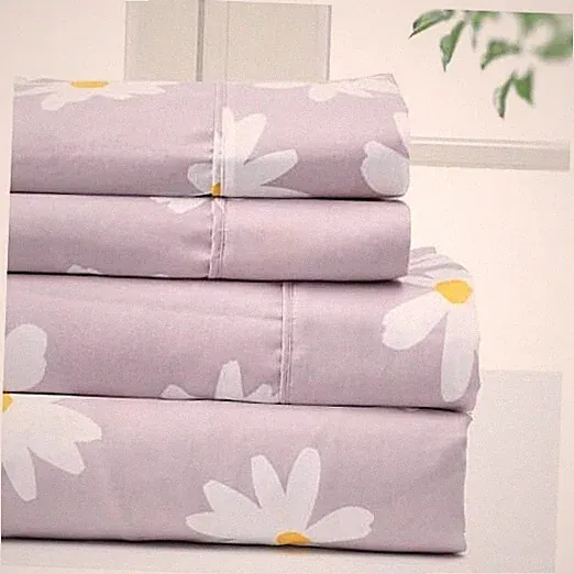 Bedding Bed Sheet Set- 4 Pieces Bedding- 100% Polyester Microfiber- Full Daisy