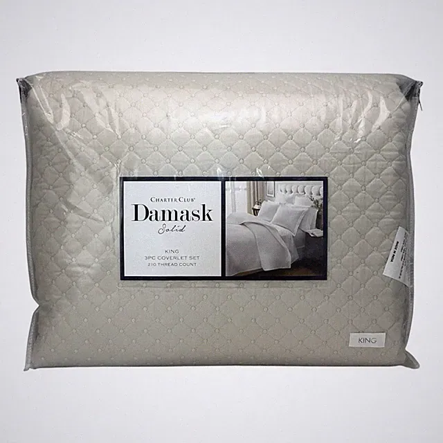 Charter Club Damask Quilted 3 Piece KING Coverlet Set PARCHMENT