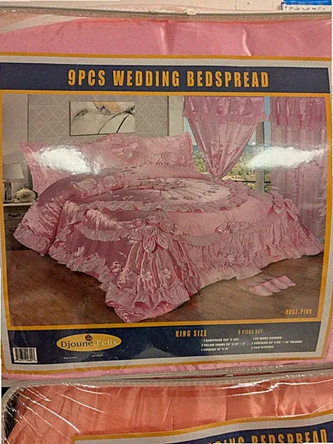 Djoune Felix 9PCS Wedding Bedspread Bedding Set, King, Rose Pink
