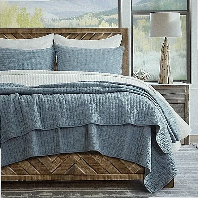 EVERGRACE Kinsey Walsh King Quilt Set 118x106 Dusty-Blue Cotton 3PC Oversized