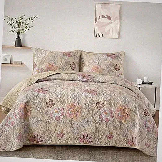 Floral Quilt Set Size Botanical Bedspread Bedding Sets Soft King Khaki