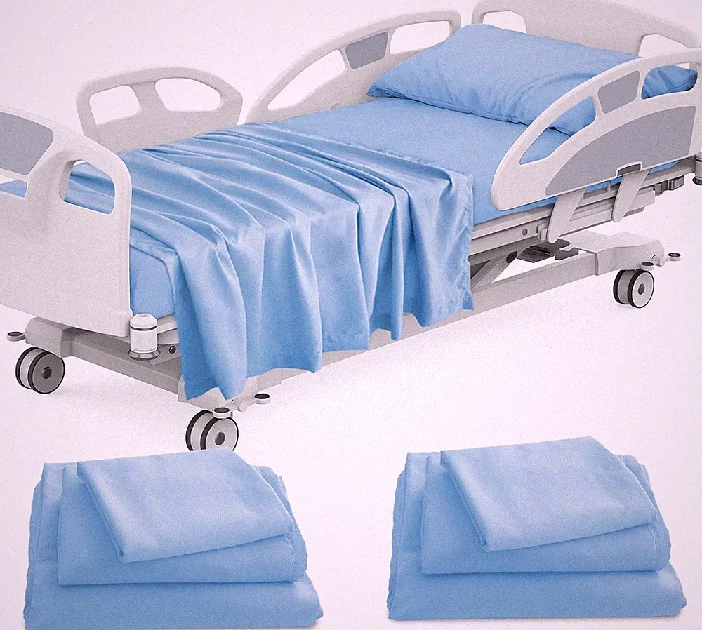 Hospital Bed Sheets Set, 6 Pieces, 2 Fitted Sheets 36"×80"×9", Blue