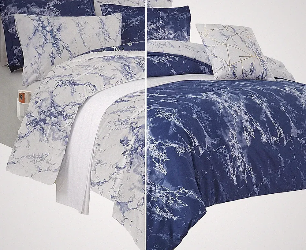 Luxurious Reversible Marble Comforter Set - 10 Pieces with Smart Storage Pockets