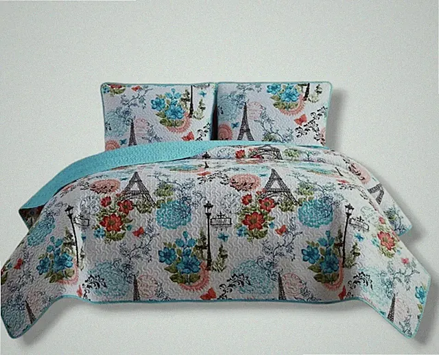 VCNY Home Blue Floral Eiffel Reversible 3-Piece Quilt Set, Full/Queen'